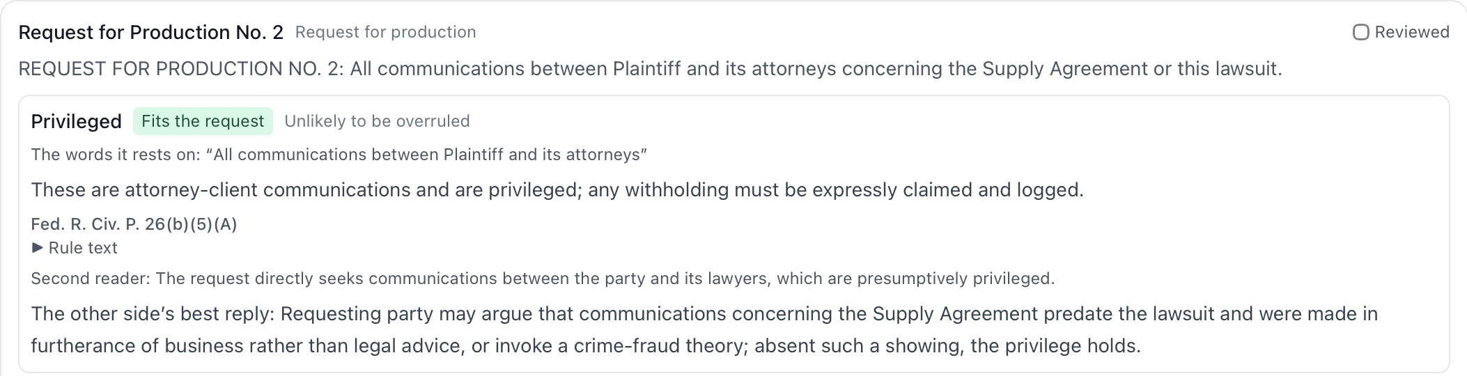Discovery review from the current application using invented sample documents.