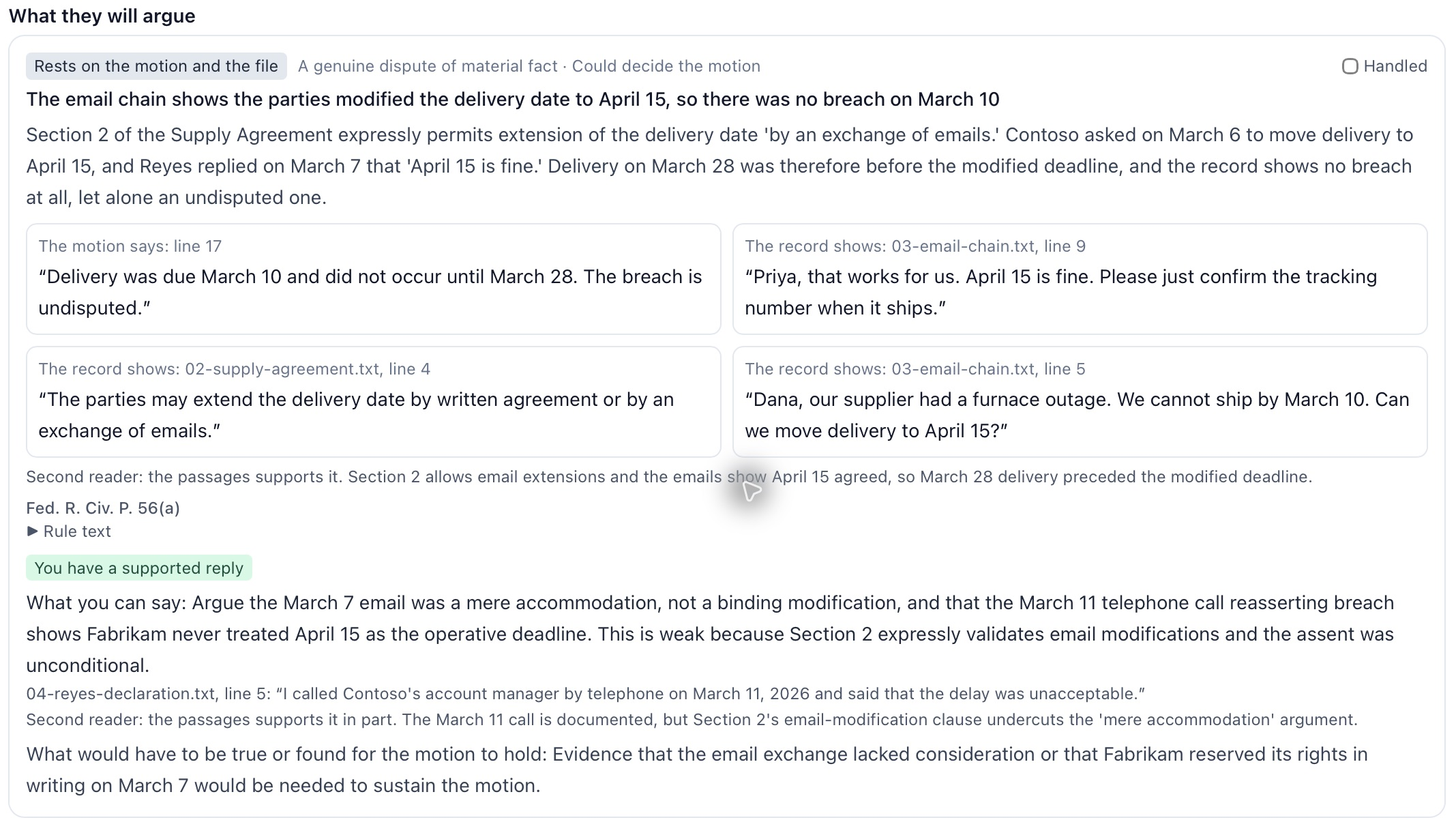 Motion review from the current application using invented sample documents.